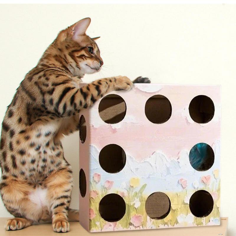 Коробка-игрушка-пазл для кошек, Забавная когтеточка для кошек, Игрушка-крот, Игрушка с перьями для кошек, Интерактивная игрушка-дразнилка для домашних кошек, Электрический котенок розовый