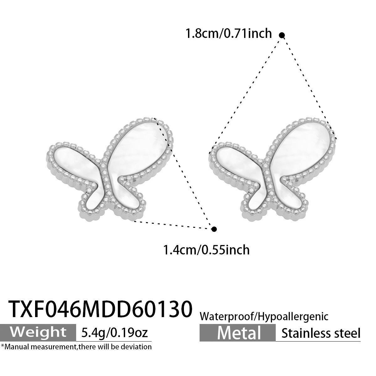 Exquisite and compact natural mother-of-pearl butterfly earrings plated with 18k real gold, simple and elegant stainless steel earrings Silver Earrings