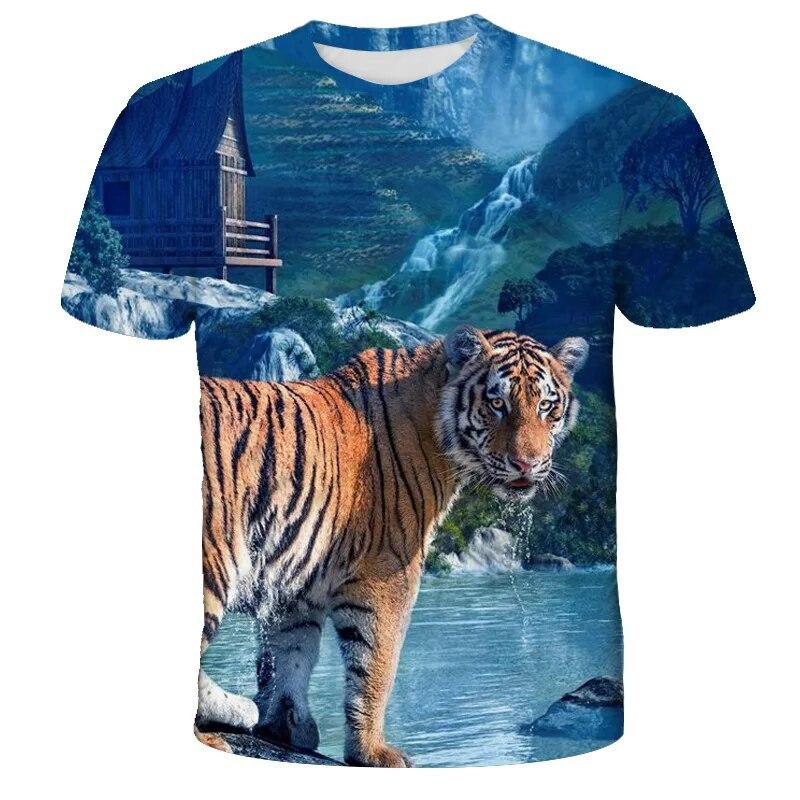 Lion Tiger Series 3D Printed Tops Casual Short Sleeve T-shirts Summer Plus Size Sportwear Men's T-shirt