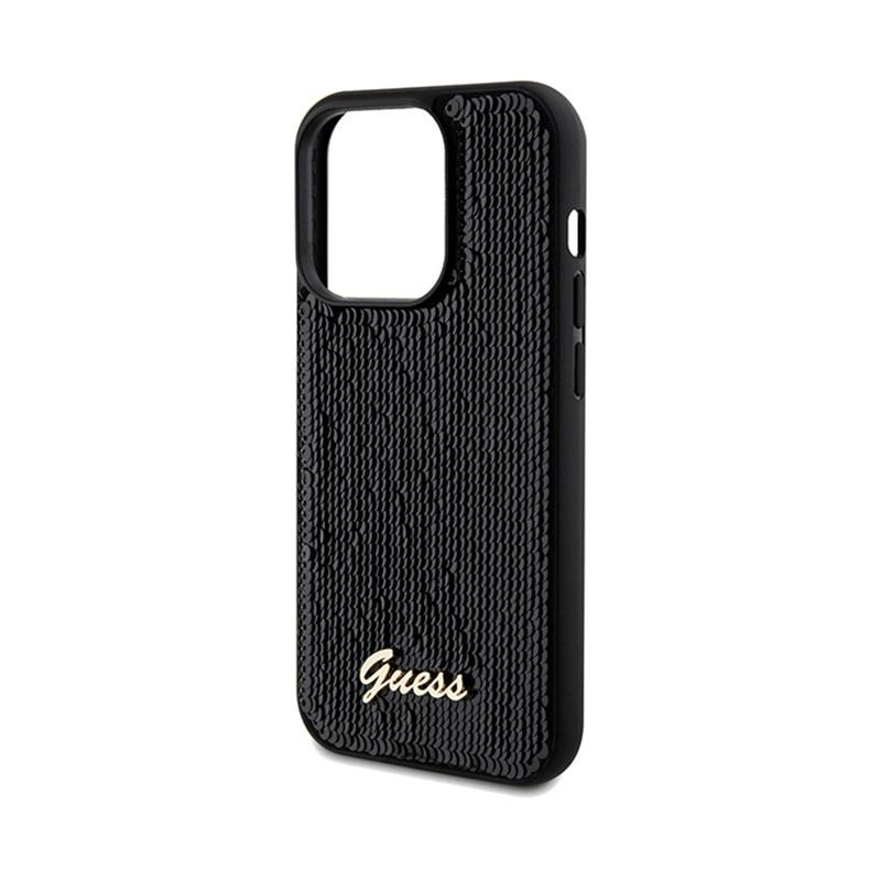 Guess Sequin Script Metal - Etui Iphone 14 Pro (Czarny)