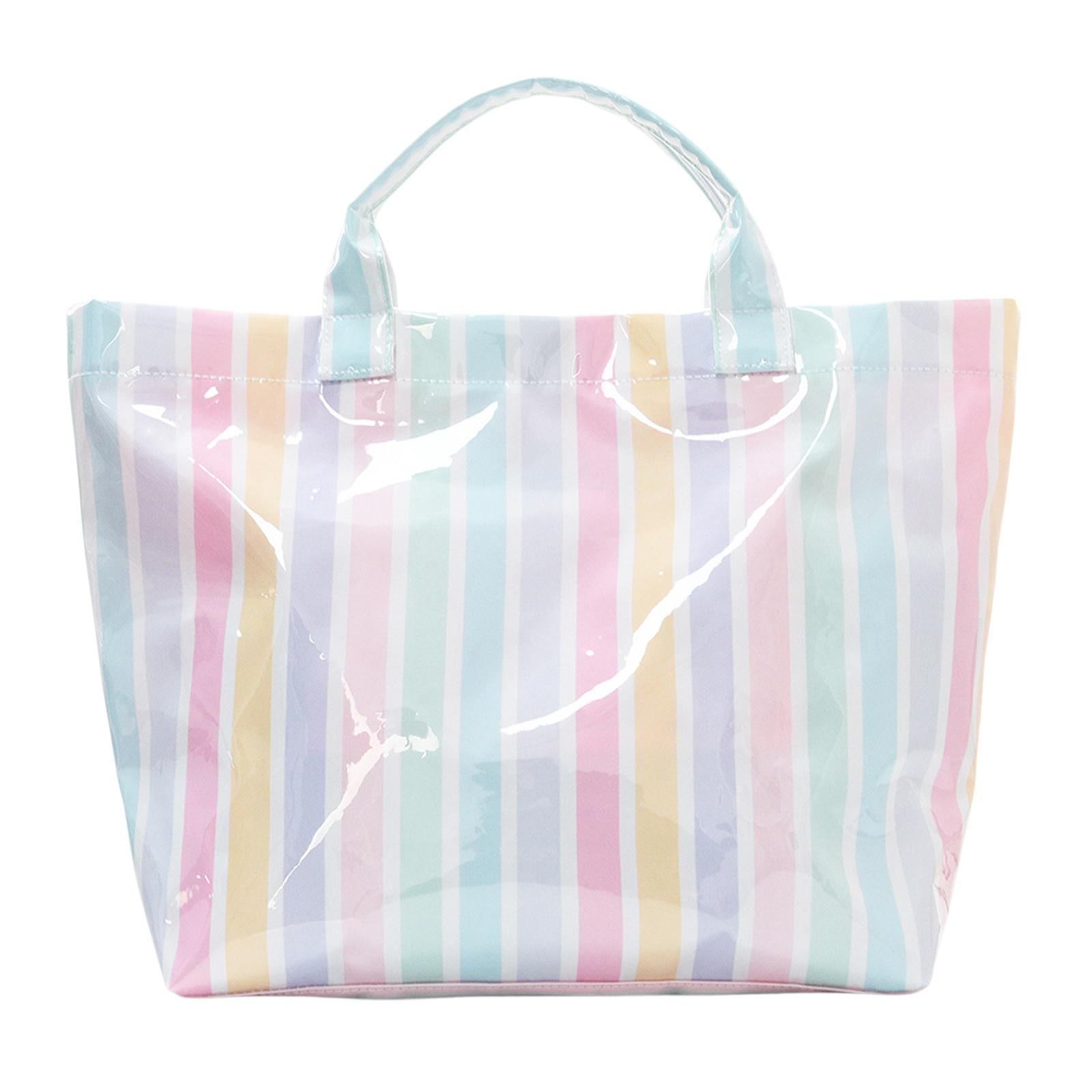 

PVC Stylish Striped Tote Bag Large Capacity Lightweight Canvas Handbag Portable Travel Shoulder Bag Shopping Handbags