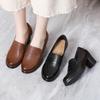 Genuine Leather Women Shoes Fashion Comfort Genuine Cow Leather Slip-On Loafers Women Deep Mouth Heels Shoes Lady Office Pumps
