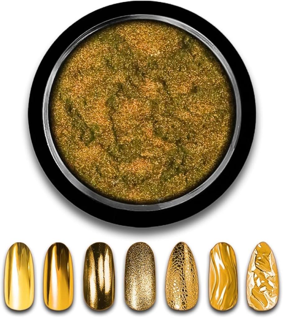 BEAUZY PROFESSIONAL Gold Chrome Nail Powder for Nails | Mirror Metallic Gold Effect Pigment | Rub-On Powder for Gel Polish | UV/LED | DIY Manicure