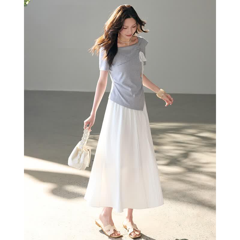 TERRE BLEUE Women's 2026 Summer Breathable T-shirt & A-line Skirt Set