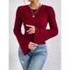 Hot Sale Round Neck Flared Sleeve Burgundy T-Shirt Autumn Winter Elegant Commuting Versatile Top