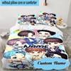 Juego de Ropa de Cama con Nombre Personalizado de 3 Piezas, Personajes de Arte K-pop BTS, Incluye 1 Funda Nórdica y 2 Fundas de Almohada, Adecuado para Residencias Universitarias y Dormitorios, Regalo