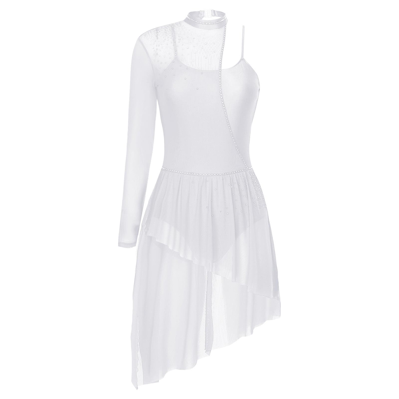 

Жіночий асиметричний ліричний танцювальний одяг, сукні з довгим рукавом, на бретелях-спагеті, печворк, з нерівним подолом L білий