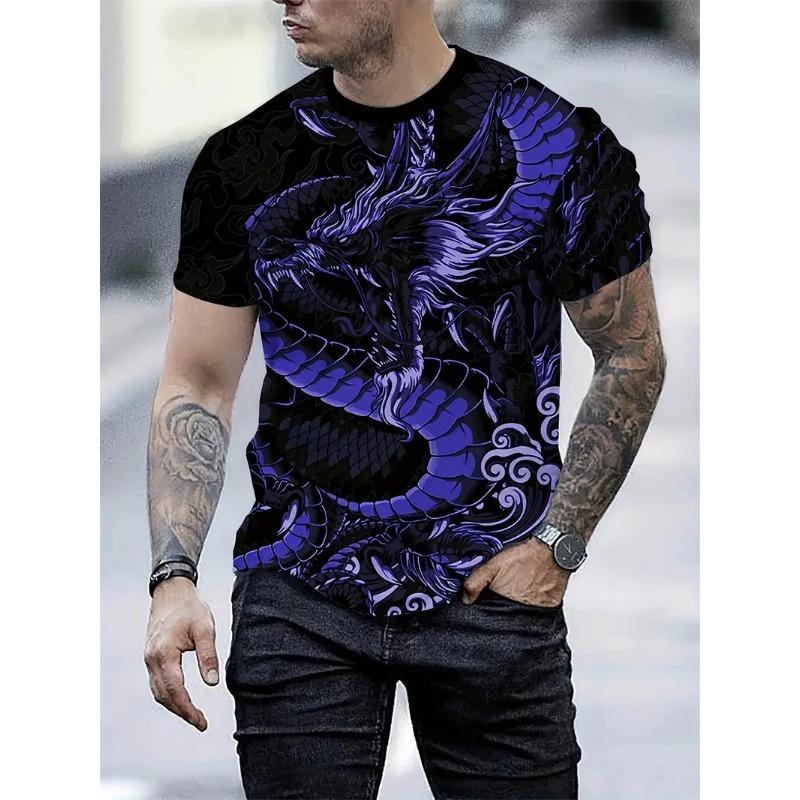 Summer Round Neck 3D Fun Cartoon Patterns Print Top Fashionable Casual Short Sleeved Men's T-shirts