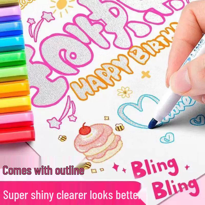 Dual-Outline Sandwich Glitter Highlighter for Journals and Handmade Drawings