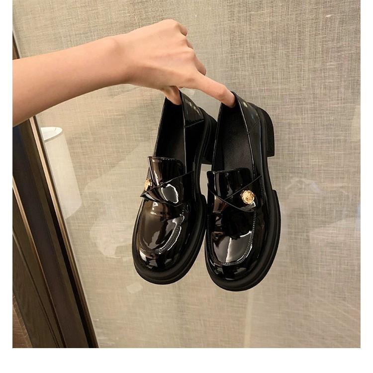 Leather Version! Small Gold Coins Platform Heel Loafers Women's 2025 Autumn New British Lazy Thick Heel Small Leather Shoes