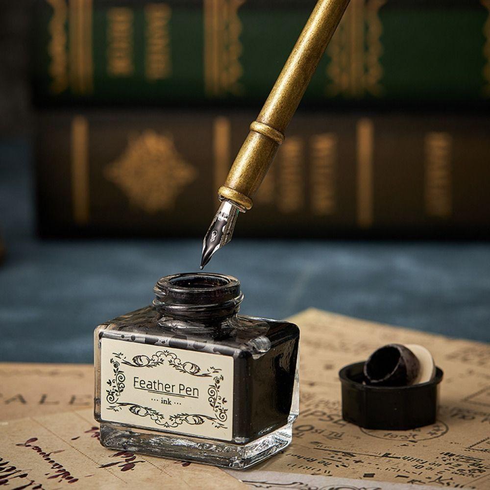 Replaceable 5 Nib Metal Signature Pen Retro Punk Feather Pen  Writing Accessories