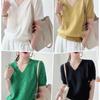 European Design Sense V-neck Knitted T-shirt Women's 1116 Spring and Summer New Versatile Loose Fashion Thin Short-sleeved Knitted Sweater
