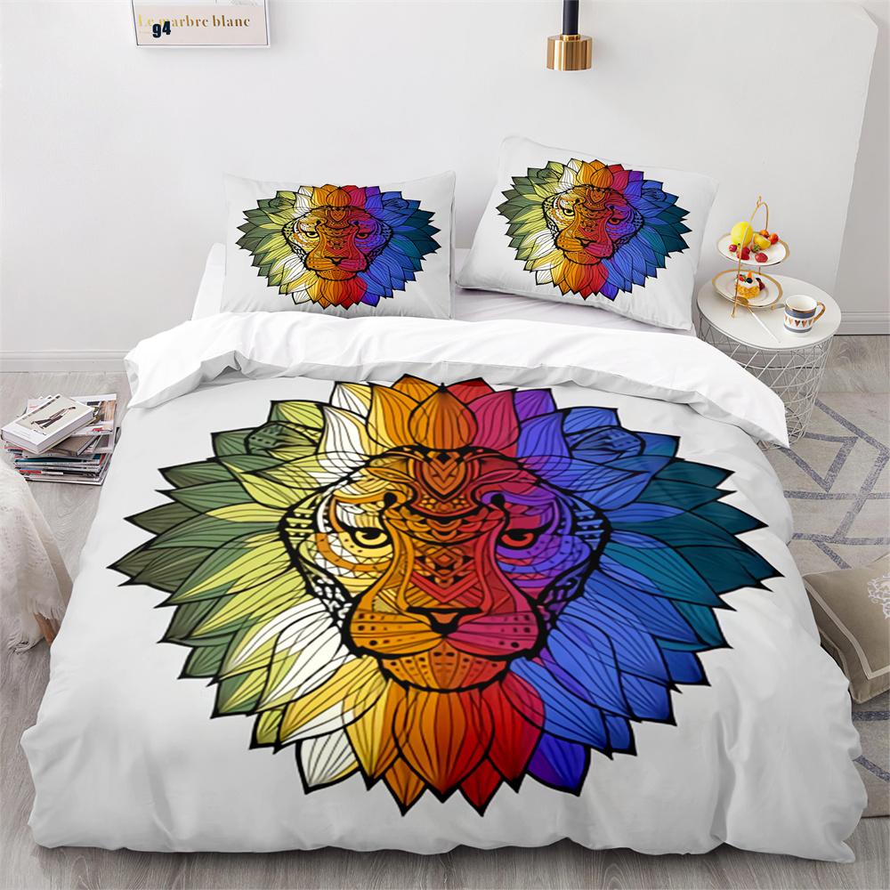 Lion Duvet Cover Set 3D Print Wild Animal Under Sunshine King Queen Size For Teens Kids Bedding Set Polyester Comforter Cover