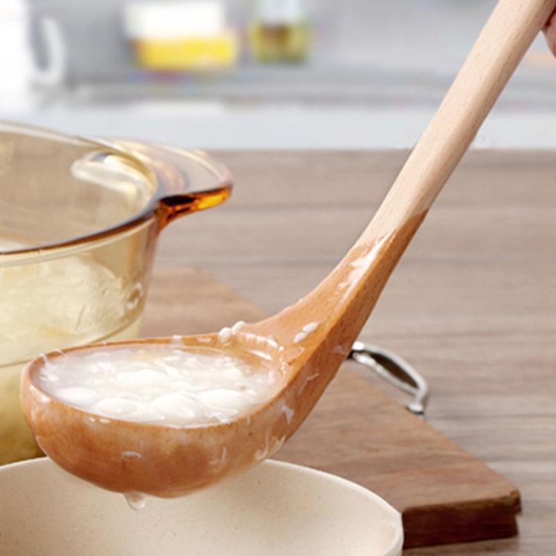 Heat Resistant Wooden Spoon with Long Hook-End Handle Ladle Scoops For Stirring Soup Stews And Hot Dishes Kitchen Tool