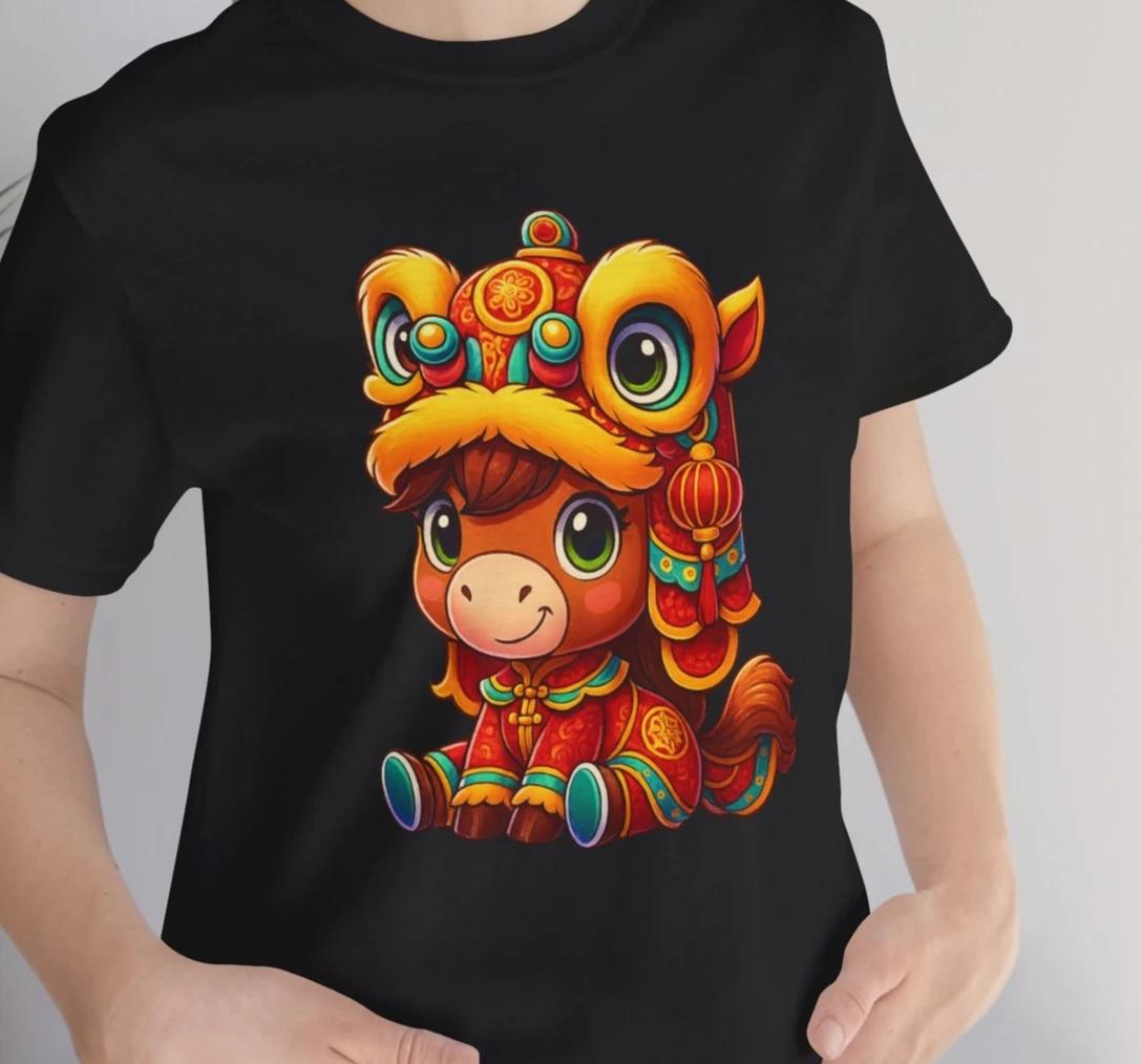 Year of the Horse Cute Pony in Lion Dance Tee Lunar New Year Chinese New Year M