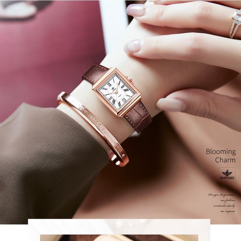 OUPINKE Merkeklokker Rektangulær mote Kvartsklokke Vanntett Enkel Kompakt Høyt utseendenivå Dameklokke Dameklokke