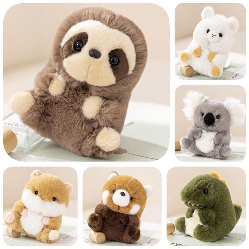 Adorable Animal Plush Toys Panda, Koala, Sloth, Hamster, Alpaca, Dinosaur, Short Plush Fabric, Pp Cotton Filling, Room Decor, Kids Gift