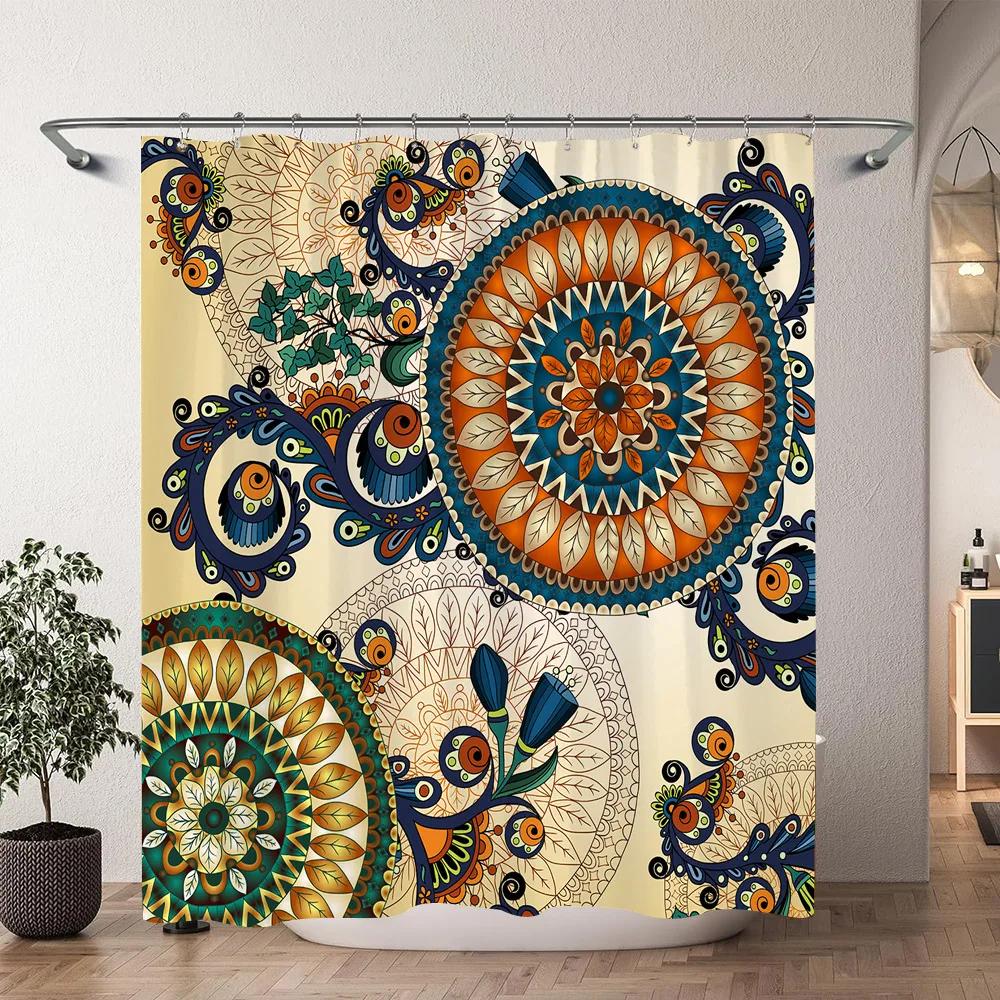 Tenda da doccia vintage a forma di fungo Foresta naturale Boho Farfalla Pianta Floreale Poliestere Tende da doccia Decorazione per il bagno Con ganci