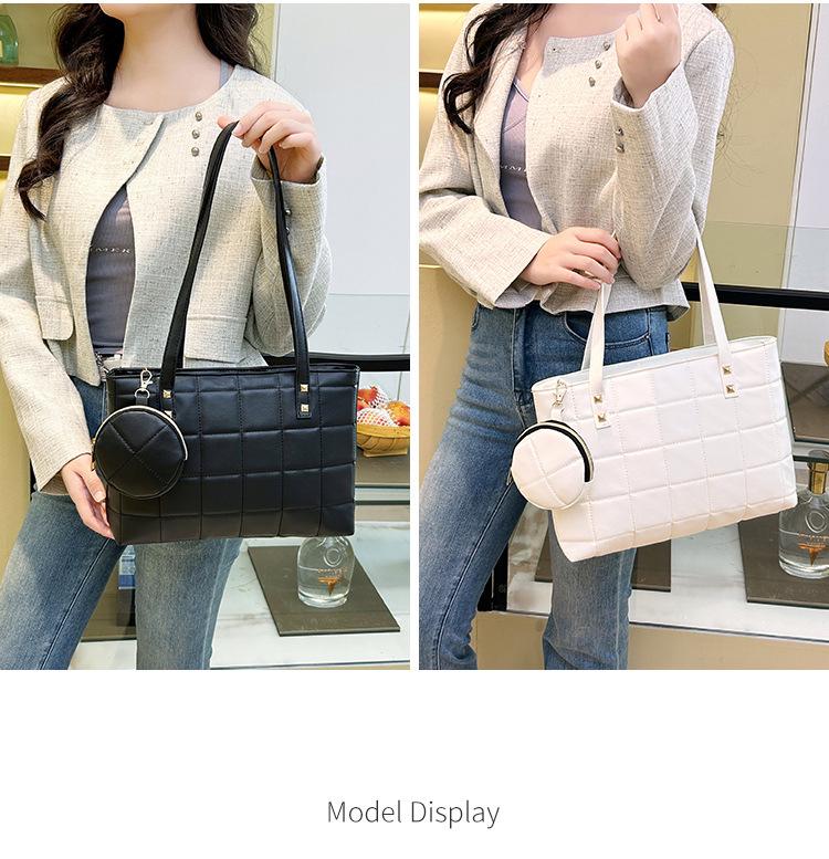 Women's 2025 Quilted Shoulder Bag Set - Trendy Korean Style, Large Capacity Handbag