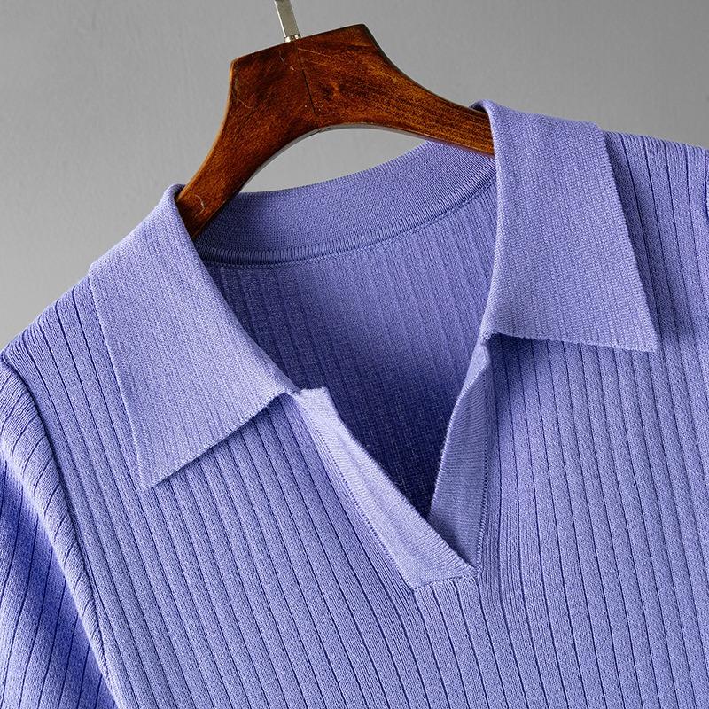 Set da donna a polo pullover a maniche corte top slim tinta unita t-shirt pantaloni a gamba larga set di moda lavorato a maglia