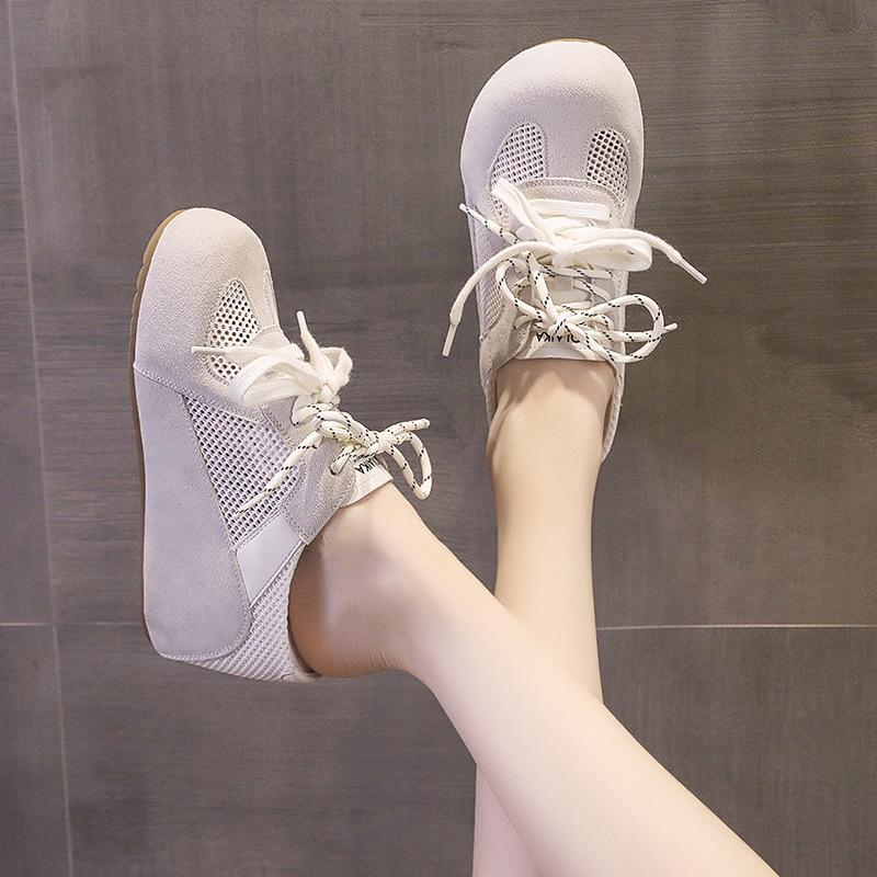 

Leather bag head half slippers women s summer wear 2025 new German training shoes women s one foot lazy Forrest Gump shoes 34