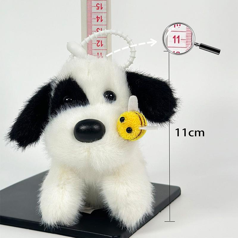 Cute Black and White Dog Plush Pendant School Bag Hanging Ornament Couple Keychain 4-inch Puppy Doll Machine Doll