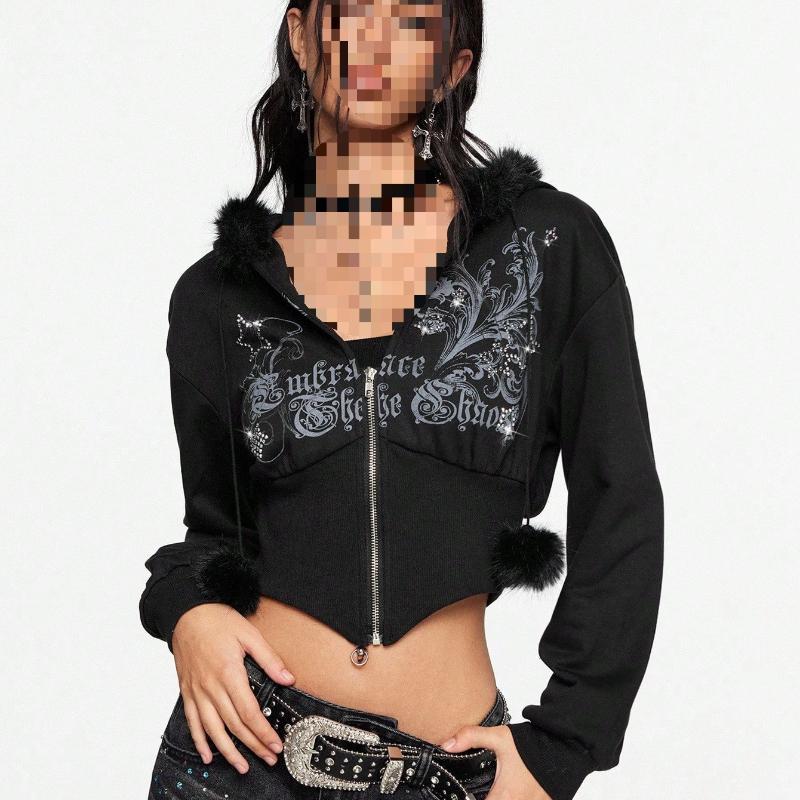 European and American retro patchwork cardigan, autumn and winter casual waist cinching, slimming short hoodie