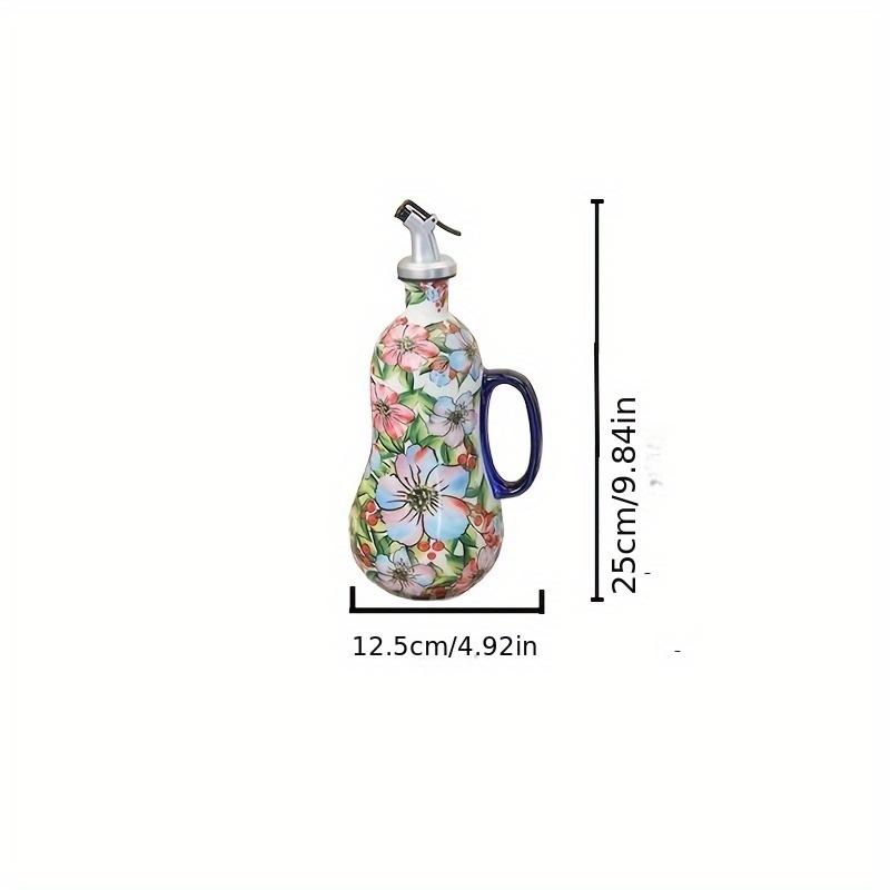 

1 шт. Керамический горшок для масла большой емкости, Расписанный вручную насос для оливкового масла с ручкой, Элегантный цветочный дизайн, Кухонные аксессуары и украшение для дома