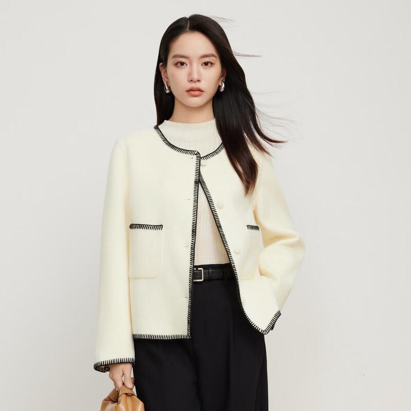 

Elva Island Women s Round Neck Bouclé Wool Blend Short Jacket S