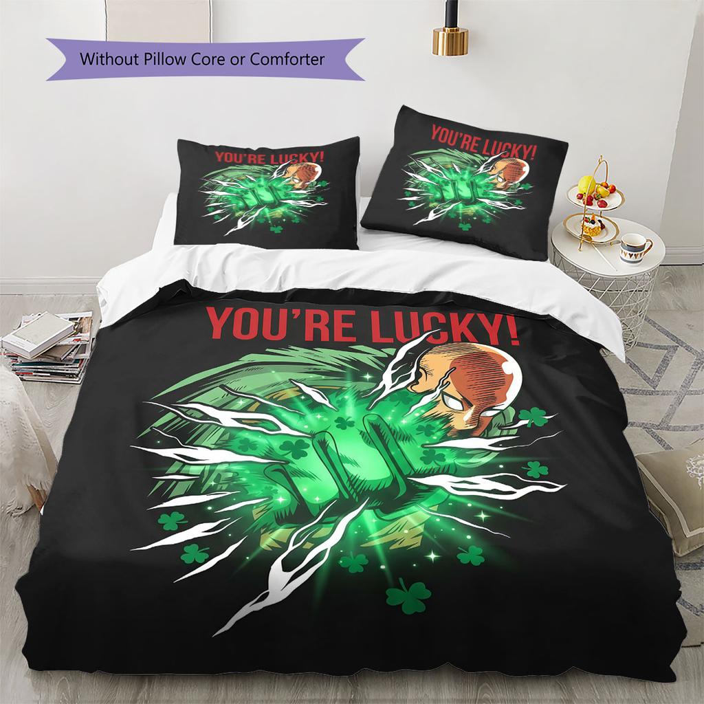 One-Punch Pattern Bedding Quilt Set Quilt Cover Pillowcase Home Decoration Birthday Gift (1 * Duvet Cover + 2 * Pillowcase, Without Core)