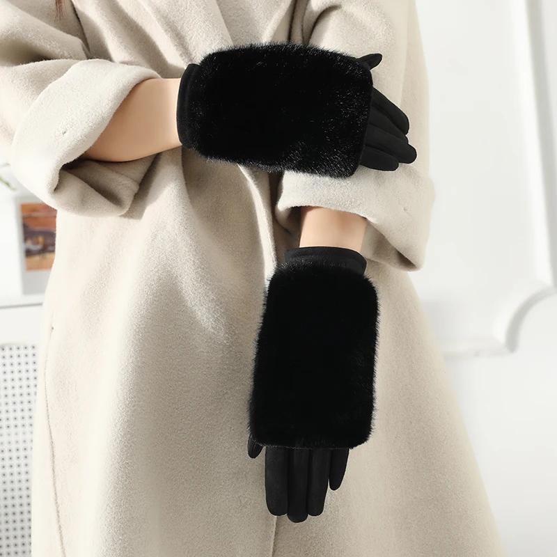 

Gloves for Girls, Winter Warm, Windproof and Cold-Proof Plush Combination Gloves, Touch Screen, Solid Color, New Style чёрный