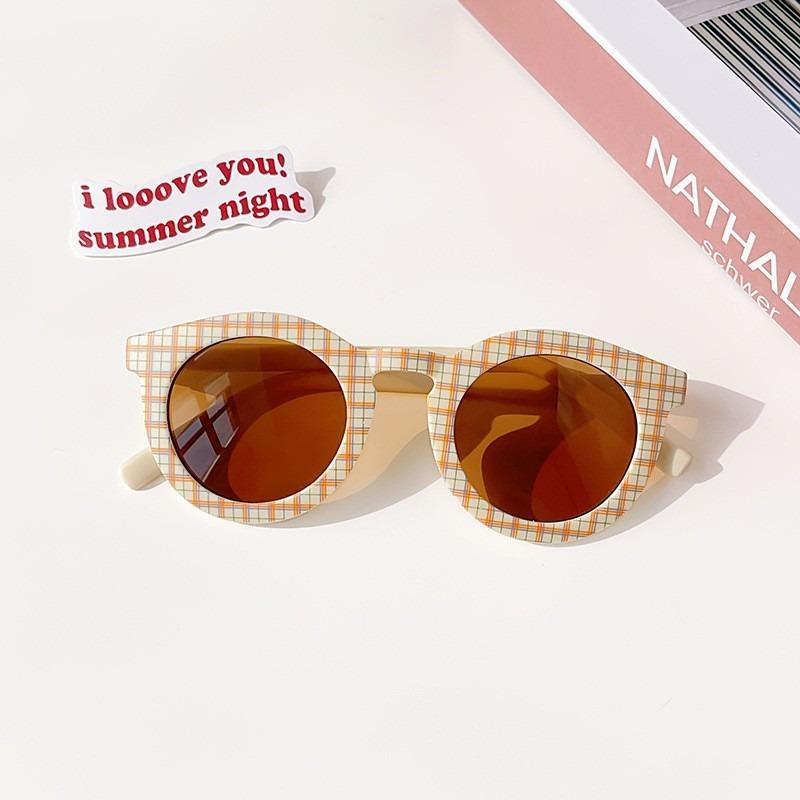 2025 New Kids Cute Checker Panel Color Round UV400 Sunglasses Baby Girls Outdoor Sun Protection Sunglasses Children Sun Glasses