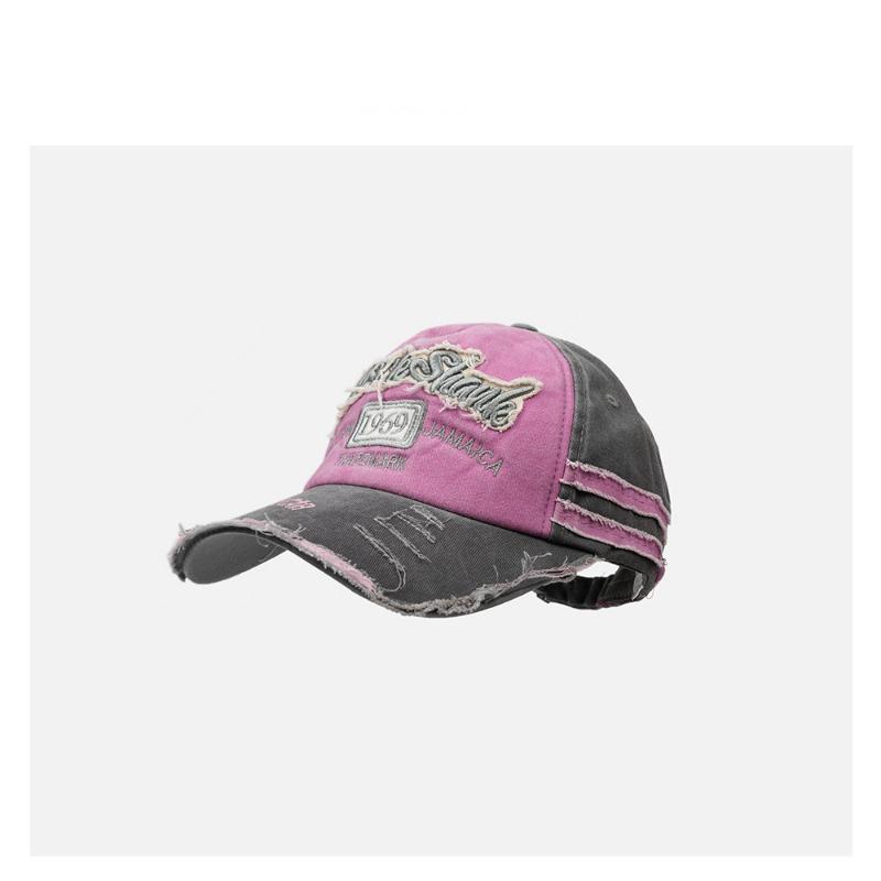 Hip Hop Washed Old Denim Pink Baseball Cap Female Ripped Retro Trendy Brand Letter Spring and Summer Cap Male