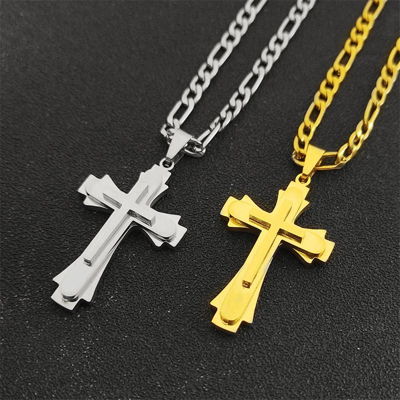 Hip Hop Christian Jesus Cross Necklace for Women Men Stainless Steel Silver Color Choker Prayer Baptism Gift Jewelry 8225-QKC