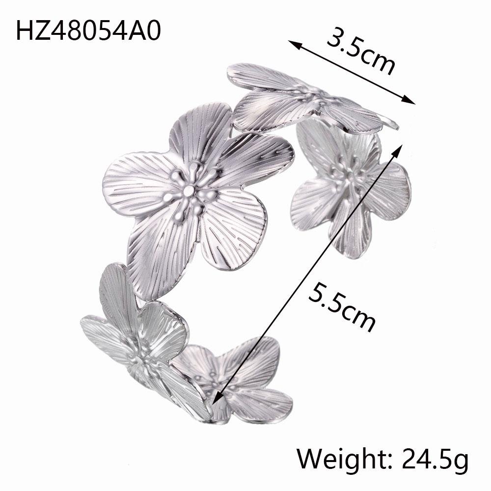 CARLIDANA Fashion Jewelry Gold Plated Bracelets Gift Stainless Steel Hammer Butterfly Flower Cuff Bangle Earrings Rings Set