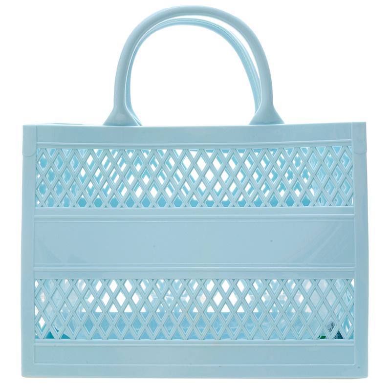 2025 Summer New Shopping Basket Handheld PVC Bag Jelly Bag Large Capacity Basket Storage Basket Candy Color Hollow