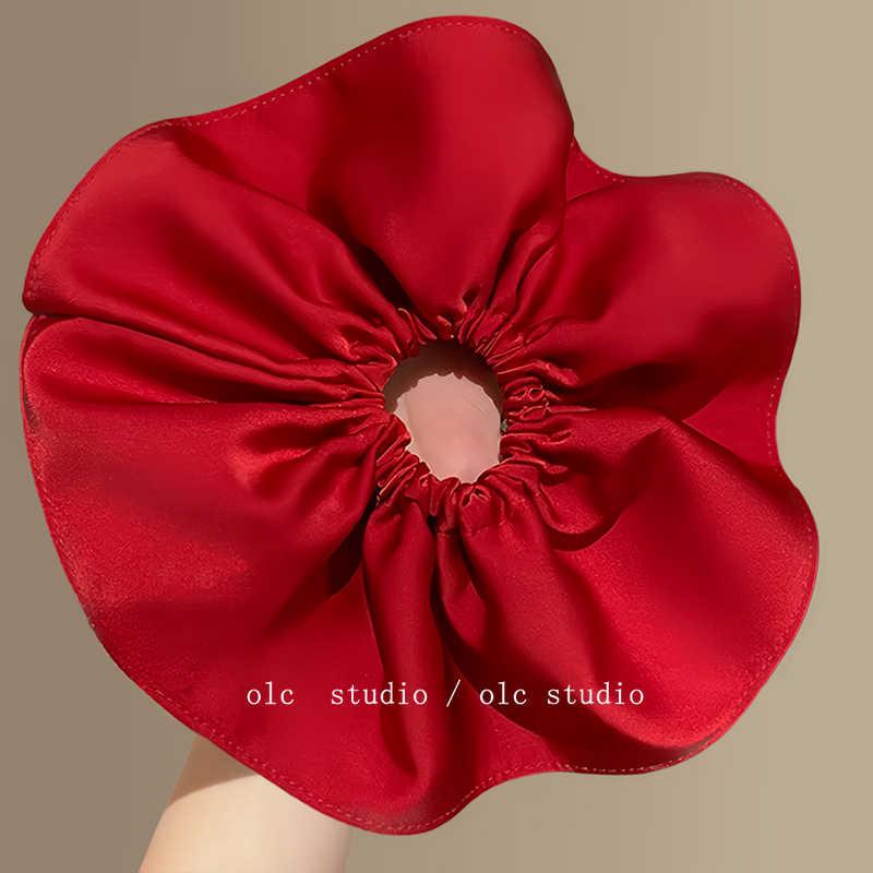 Luxurious Extra-Large French Satin Scrunchie in Super Whitening Chinese Red for Low Ponytails