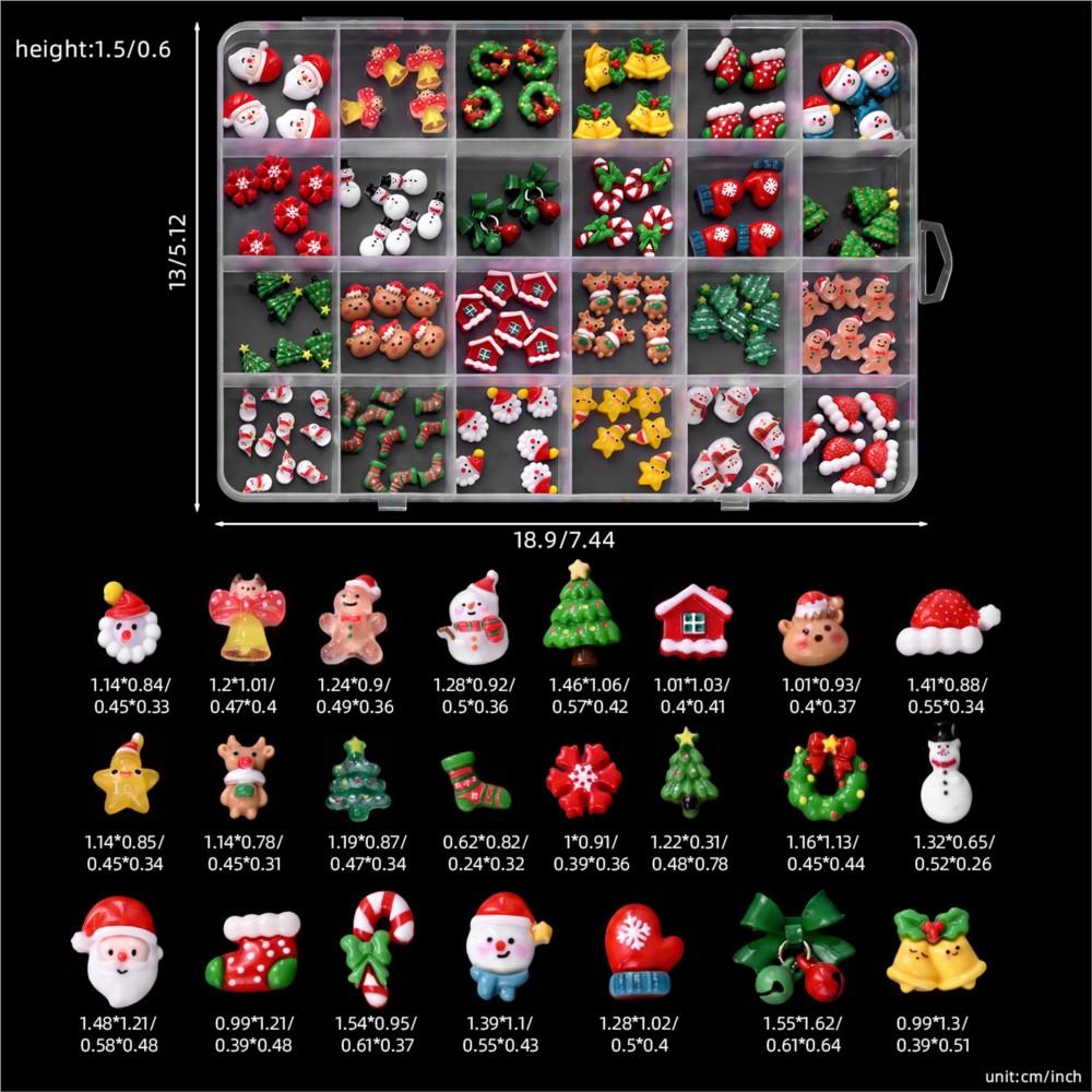 12grid 3D Kawaii Christmas Nail Charms Cute Santa Claus Snowman Bell Stocking Elk Wreath Nail Gems Resin Xmas Manicure Carft D2$