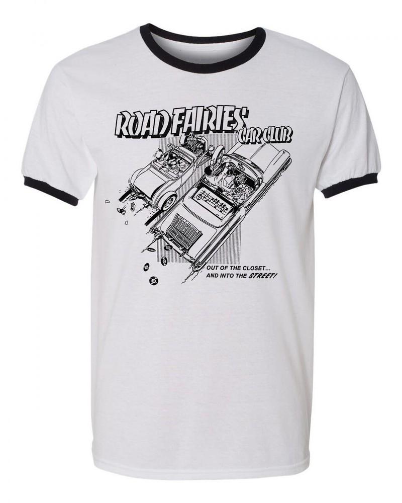

Unisex Ringer Tee T-shirt Cotton Novelty Road Fairies Queer Car Club Hot Rod M