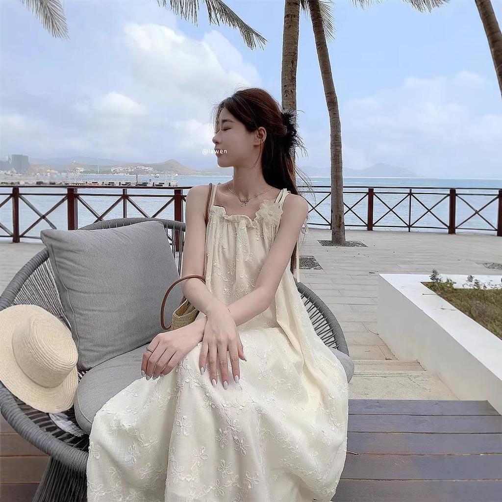 Heavy Industry Embroidery Jacquard Suspender Dress Women's Summer New Gentle Sweet First Love Dress Holiday Style Long Dress