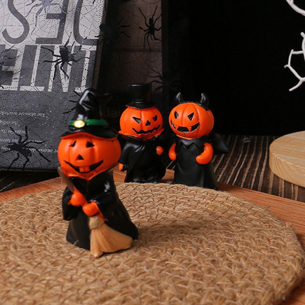3Pcs/Set Durable Pumpkin Wizard Statue Craft Halloween Ornament Home Decor