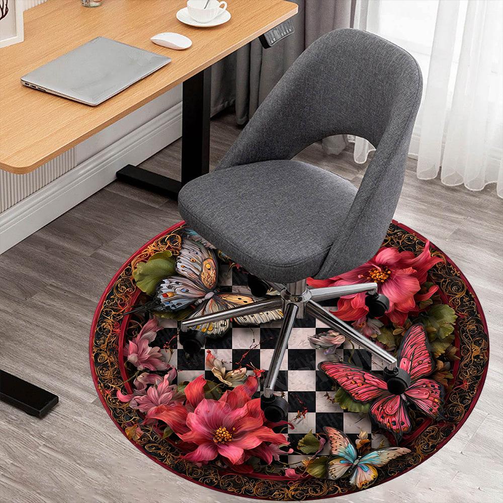 1PC butterfly flowers Office Round Area Rug, Under Office Chairs Bedroom Living Room Home Decor, Carpet for Office -1110142