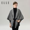ELLE Women's Retro Houndstooth Wool Blend Shawl Cape