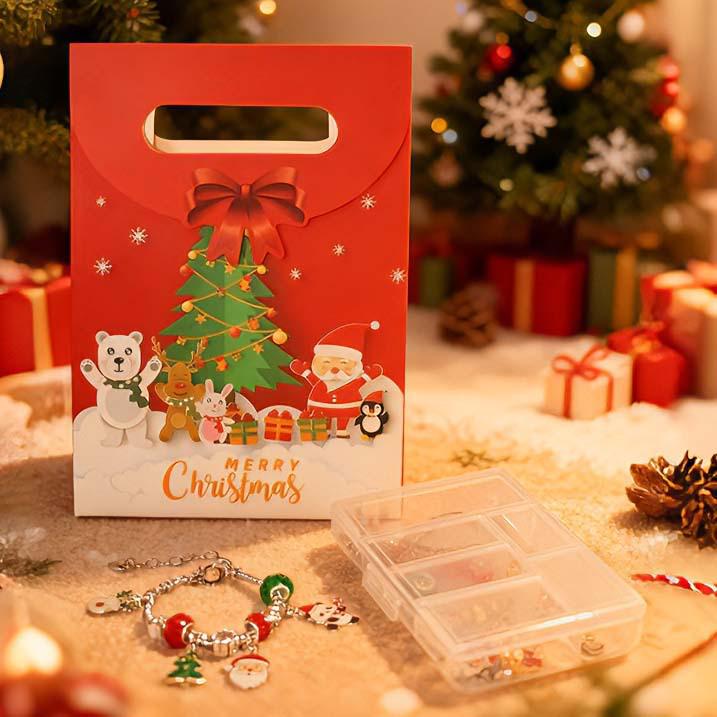 DIY Handmade Beaded Children's Silver Bracelet Gift Box Set for Christmas