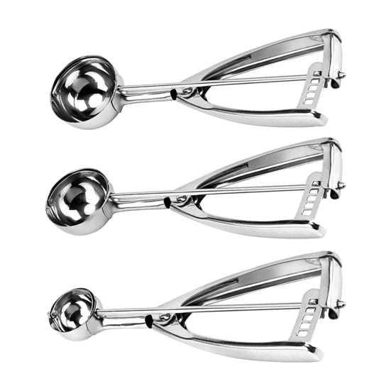 

1 Set Labor-saving Ice Cream Scoop with Trigger Stainless Steel Cookie Dough Ice Cream Spoon Kitchen Tools 3Pcs/1 Set