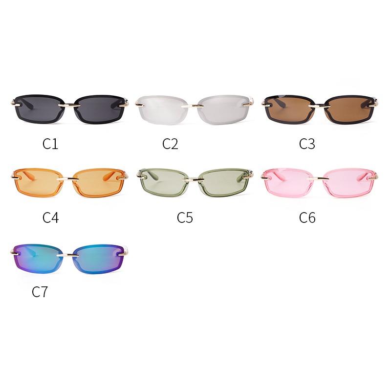 Trendy Y2K Rectangle Sunglasses Women Men Luxury Brand Designer Futurist Silver Lens Sun Glasses Green Rimless Shade S207