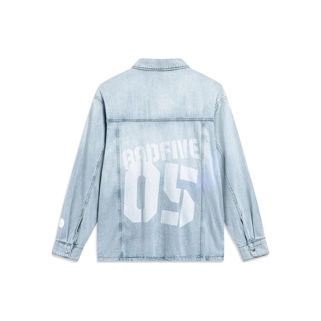 Li-Ning Badfive Casual Lion Dance Print Denim Jacket Men Outerwear Light-Denim-Blue AJDT771-1