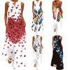 Summer Women's Fashion and Sexy Digital Printing V-neck Sleeveless Long Dress Pocket Dress S-XL