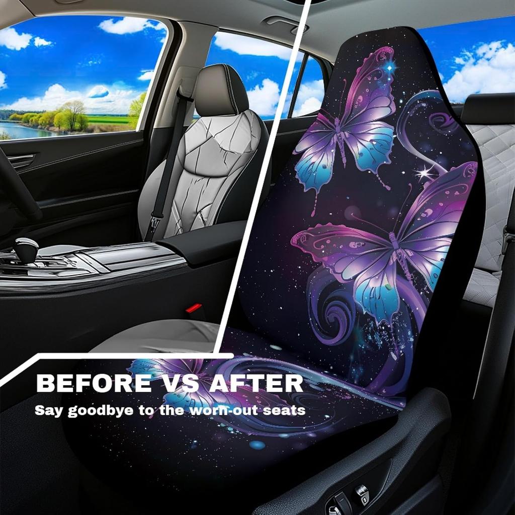 Purple Butterfly Galaxy Auto Car Seat Cover for Cars, Trucks, Vans, SUV, Vehicle Seat Cover Auto Saddle Blankets Driver Seat Protector Covers Full