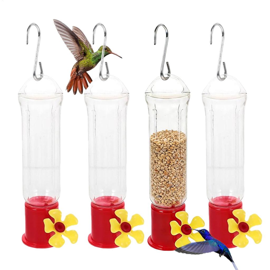 Hummingbird Feeders for Outdoors Transparent Station 4 Piece Ant and Bee Proof Mini Hummingbird Feeder with Stainless Hooks
